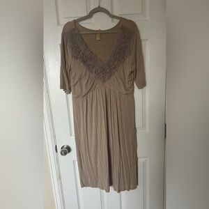Elegant Tan Dress with Lace Detail